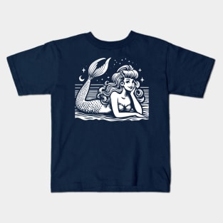 Linocut Mermaid Kids T-Shirt